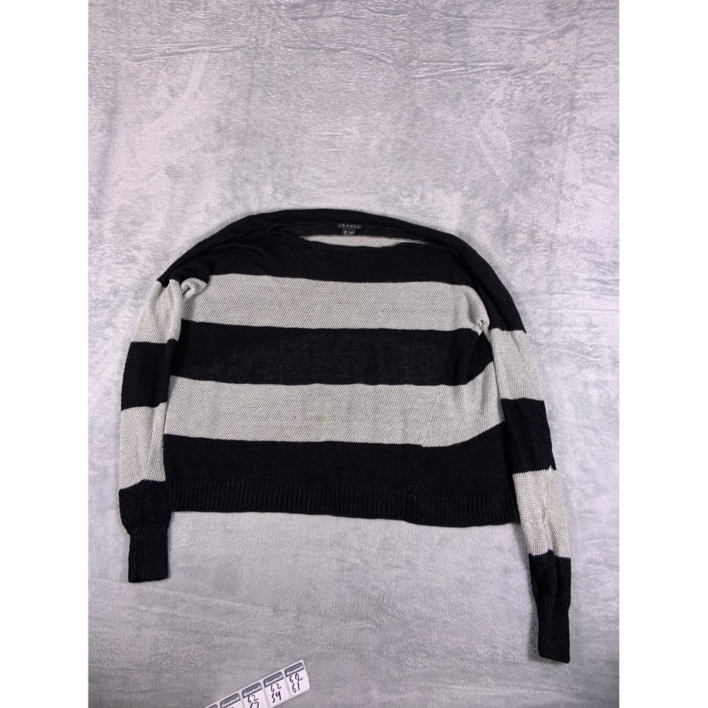 Theory Sweater Womens M Black White Striped Boat Neck Long Sleeve